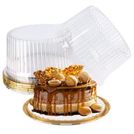 🍰 pack of 5 disposable, round gold clear cake containers with lids for 1-2 layer cakes - 10-11 inch, plastic cake carrier holder логотип