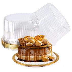 img 4 attached to 🍰 Pack of 5 Disposable, Round Gold Clear Cake Containers with Lids for 1-2 Layer Cakes - 10-11 Inch, Plastic Cake Carrier Holder