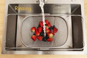 img 3 attached to Convenient Double-Tracked Expandable Handles Over the Sink Colander Strainer Basket: Fine Mesh Stainless Steel for Draining, Washing, Rinsing Fruits/Vegetables and Pasta in Your Kitchen Sink