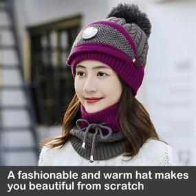 img 2 attached to 🧣 Winter Beanie Hat with Neck Scarf Mask Set - Knitted & Thickened Woolen Cap