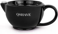 qshave shaving scuttle mug - handmade pottery cup in large deep size bowl for warm lather retention (black) logo