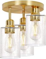 🌟 hykolity 3-light semi flush mount ceiling light: elegant 9-inch gold lighting fixtures with seeded glass shades for kitchen, entrance way, and hallway - etl listed логотип