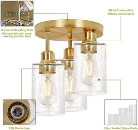 img 2 attached to 🌟 Hykolity 3-Light Semi Flush Mount Ceiling Light: Elegant 9-inch Gold Lighting Fixtures with Seeded Glass Shades for Kitchen, Entrance Way, and Hallway - ETL Listed