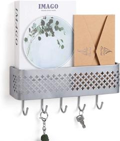 img 3 attached to 🔑 Silver Wall Mounted Key Rack Mail Holder with 5 Hooks, Metal Hanging Basket Organizer for Entryway Key Storage, Mail Letter Sorter for Kitchen Mudroom Office Foyer Hallway