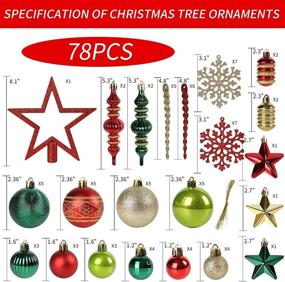 img 3 attached to 🎄 78 Pack Christmas Tree Decorations Set - Red and Green Gold Shatterproof Christmas Ball Ornaments with Hooks - Assorted Hanging Tree Ornament Set