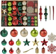 🎄 78 pack christmas tree decorations set - red and green gold shatterproof christmas ball ornaments with hooks - assorted hanging tree ornament set logo