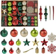 🎄 78 pack christmas tree decorations set - red and green gold shatterproof christmas ball ornaments with hooks - assorted hanging tree ornament set логотип