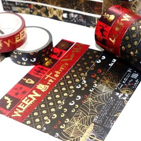 img 1 attached to VEYLIN 6 Rolls Halloween Washi Tape: Gold Shiny Decorative Masking Tape for Stunning Gift Wrappings