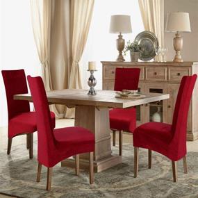 img 3 attached to 🍷 Wine Red Smiry Stretch Velvet Dining Chair Covers: Set of 6, Removable & Washable Slipcovers for Kitchen, Home, and Restaurant