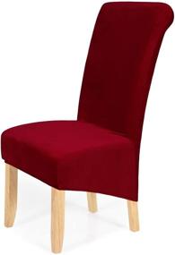 img 4 attached to 🍷 Wine Red Smiry Stretch Velvet Dining Chair Covers: Set of 6, Removable & Washable Slipcovers for Kitchen, Home, and Restaurant