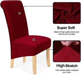 img 2 attached to 🍷 Wine Red Smiry Stretch Velvet Dining Chair Covers: Set of 6, Removable & Washable Slipcovers for Kitchen, Home, and Restaurant