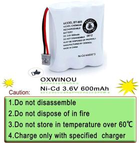 img 2 attached to 🔋 OXWINOU BT-905 Rechargeable Cordless Handset Phone Battery (3 Pack BT905) - Compatible with BBTY0663001, BBTY-0444001, BP-800, BP-905, BT-1006, 3.6v 600mAh Ni-CD