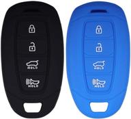 lcyam key fob cover silicone protection case for 2018 2019 2020 hyundai kona santa fe veloster venue palisade elantra gt keyless remote 4 button (black blue) logo