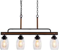 fanyate rustic farmhouse chandelier - pendant lighting for dining room & kitchen island - 4-light linear fixture with seeded glass shade logo