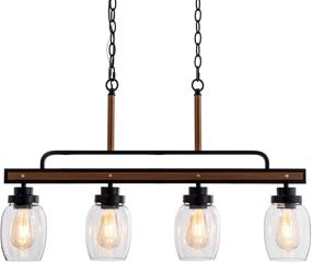 img 4 attached to Fanyate Rustic Farmhouse Chandelier - Pendant Lighting for Dining Room & Kitchen Island - 4-Light Linear Fixture with Seeded Glass Shade