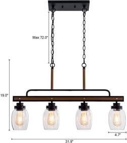 img 2 attached to Fanyate Rustic Farmhouse Chandelier - Pendant Lighting for Dining Room & Kitchen Island - 4-Light Linear Fixture with Seeded Glass Shade