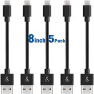 high-speed iphone charger cable - 5pack 8 inch nylon braided lightning to usb charging and syncing cord - compatible with iphone 12 pro max/12 pro/12/11 pro/11/xs max/xr/8/7/6s/6 - black logo