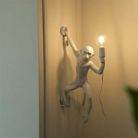 img 3 attached to 🐒 Vintage Resin Monkey Wall Lamp: CHABEI Industrial Industrial Lighting Fixture for Living Room and Children's Club Decoration (White-Right Hand)