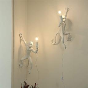 img 2 attached to 🐒 Vintage Resin Monkey Wall Lamp: CHABEI Industrial Industrial Lighting Fixture for Living Room and Children's Club Decoration (White-Right Hand)