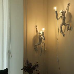 img 1 attached to 🐒 Vintage Resin Monkey Wall Lamp: CHABEI Industrial Industrial Lighting Fixture for Living Room and Children's Club Decoration (White-Right Hand)