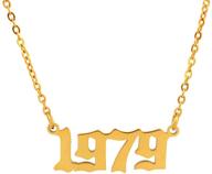 🎁 hutinice birth year number necklace: stylish old english silver pendant for women and girls, ideal birthday gift! includes gold chain & durable stainless steel friendship jewelry logo