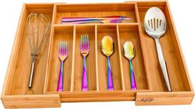 img 3 attached to 🎍 100% Organic Bamboo Expandable Drawer Organizer - Premium Cutlery and Utensil Tray - Ideal for Kitchen, Bathroom, Desk, and More - Adjustable Kitchen Drawer Divider with 7 Compartments