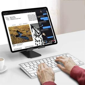 img 3 attached to Серебристая Bluetooth-клавиатура OMOTON для iPad: универсальная, портативная и совместимая с несколькими устройствами Apple.