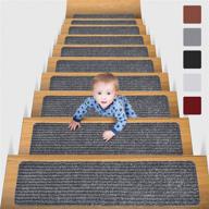 🏃 mbigm 8x30 non-slip carpet stair treads (15-pack) - slip resistant indoor runner in grey - safety rugs for kids, elders & pets - with reusable adhesive logo