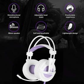 img 2 attached to SUPSOO Purple Gaming Headset for Xbox One, PS4, 3.5mm Over Ear Headphones with Microphone, Soft Earmuffs Bass Surround Compatible with PC Laptop Nintendo Switch Games