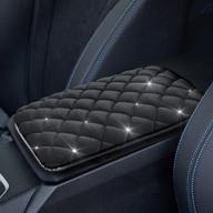 qimei car armrest cover center console cushion lid handrail box pad soft pu leather bling crown decoration cushion (c - black) logo