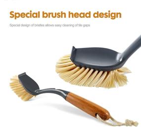 img 1 attached to 3-Piece Set of Eco-Friendly Bamboo Cleaning Brushes for Kitchen and Bathroom - Versatile Scrub Brushes, Long-Handled Pan Brush, and Dish Brush with Stiff, Thick, and Soft Bristles