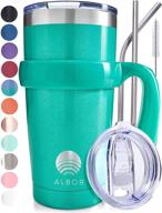 ☕ albor glitter emerald stainless steel tumbler - 20 oz triple insulated coffee travel mug with handle логотип