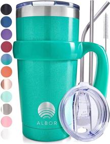 img 4 attached to ☕ ALBOR Glitter Emerald Stainless Steel Tumbler - 20 oz Triple Insulated Coffee Travel Mug With Handle