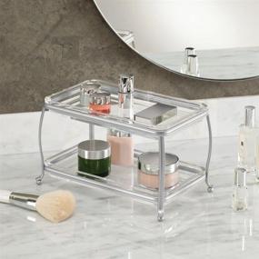 img 3 attached to 💄 mDesign Vanity Tray Organizer for Bathroom Countertops - 2 Levels to Organize Makeup Brushes, Eyeshadow Palettes, Lipstick, Perfume, and Jewelry - Chrome and Clear