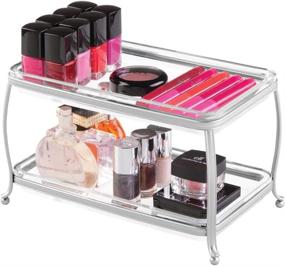 img 2 attached to 💄 mDesign Vanity Tray Organizer for Bathroom Countertops - 2 Levels to Organize Makeup Brushes, Eyeshadow Palettes, Lipstick, Perfume, and Jewelry - Chrome and Clear