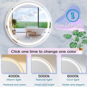 img 1 attached to 💡 24-Inch LED Round Vanity Mirror with 3 Color Temperature Lights for Wall-Mounted Bathroom Makeup - Anti-Fog Circle Vanity Lighted Mirror - Smart LED Bathroom Wall Mirror