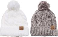 stay warm in style: mirmaru winter oversized cable knitted pom pom beanie hat with cozy fleece lining logo