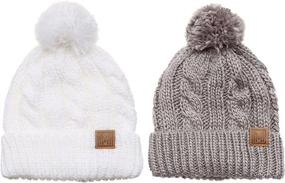 img 4 attached to Stay Warm in Style: MIRMARU Winter Oversized Cable Knitted Pom Pom Beanie Hat with Cozy Fleece Lining
