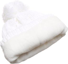 img 1 attached to Stay Warm in Style: MIRMARU Winter Oversized Cable Knitted Pom Pom Beanie Hat with Cozy Fleece Lining