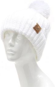 img 2 attached to Stay Warm in Style: MIRMARU Winter Oversized Cable Knitted Pom Pom Beanie Hat with Cozy Fleece Lining