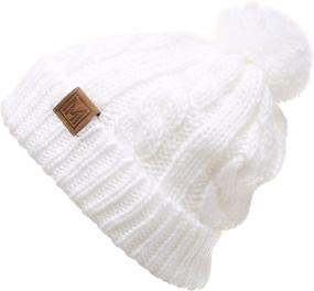 img 3 attached to Stay Warm in Style: MIRMARU Winter Oversized Cable Knitted Pom Pom Beanie Hat with Cozy Fleece Lining
