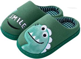 img 4 attached to 🦕 Cute Dinosaur Kids Toddler Slippers Boys Girls - Comfy Memory Foam House Slippers for Winter Warmth Indoor Home Shoes