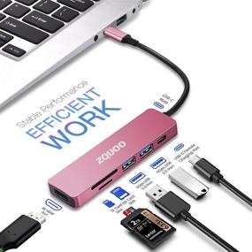 img 3 attached to 7-in-1 USB C Hub - HDMI Multiport Adapter for USB C Laptops, Nintendo, and Type C Devices (4K HDMI, USB 3.0, SD/TF Card Reader, 100W PD) - Pink