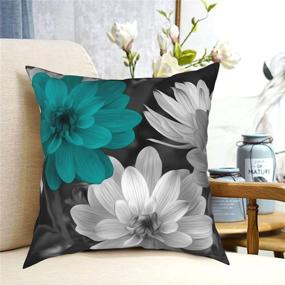 img 1 attached to KILOWR Teal Grey Floral Throw Pillow Covers - 18x18 Inch Decorative Pillow Case for Couch, Bed, Car, Home Décor