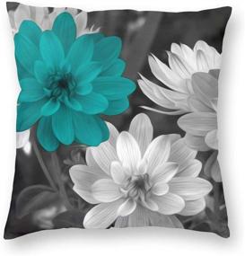 img 4 attached to KILOWR Teal Grey Floral Throw Pillow Covers - 18x18 Inch Decorative Pillow Case for Couch, Bed, Car, Home Décor