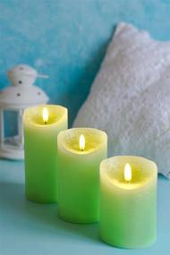 img 1 attached to 🕯️ Realistic Flameless Green LED Candles with Remote Control - Set of 3 Electric Wickless Pillar Battery Candles with Flickering Flame Timer