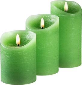 img 3 attached to 🕯️ Realistic Flameless Green LED Candles with Remote Control - Set of 3 Electric Wickless Pillar Battery Candles with Flickering Flame Timer