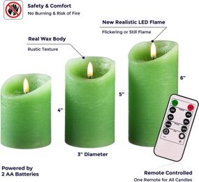 img 2 attached to 🕯️ Realistic Flameless Green LED Candles with Remote Control - Set of 3 Electric Wickless Pillar Battery Candles with Flickering Flame Timer