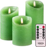 🕯️ realistic flameless green led candles with remote control - set of 3 electric wickless pillar battery candles with flickering flame timer логотип