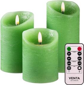 img 4 attached to 🕯️ Realistic Flameless Green LED Candles with Remote Control - Set of 3 Electric Wickless Pillar Battery Candles with Flickering Flame Timer